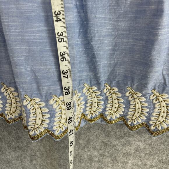 Suno Dress Womens 4 Blue Pleated Embroidery Gold Trim Midi Short Sleeve Resort - Picture 9 of 16